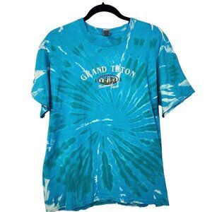Grand Teton National Park Short Sleeve Tie Dye Shirt Large Blue Embroidered